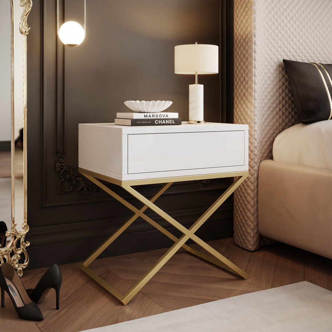 Brayden Studio 45 cm W Bedside Table gold/white 50cm H X 45cm W X 35cm D