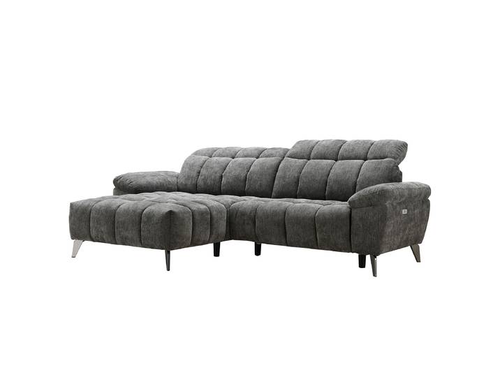 Ecksofa Bolko mit Longchair Grau Chenille 266 x 85 x 178cm Longchair davorstehend links Modern