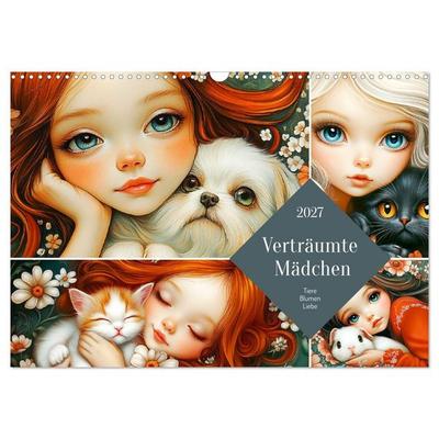 Verträumte Mädchen. Tiere, Blumen, Liebe. (Wandkalender 2027 DIN A3 quer), CALVENDO Monatskalender