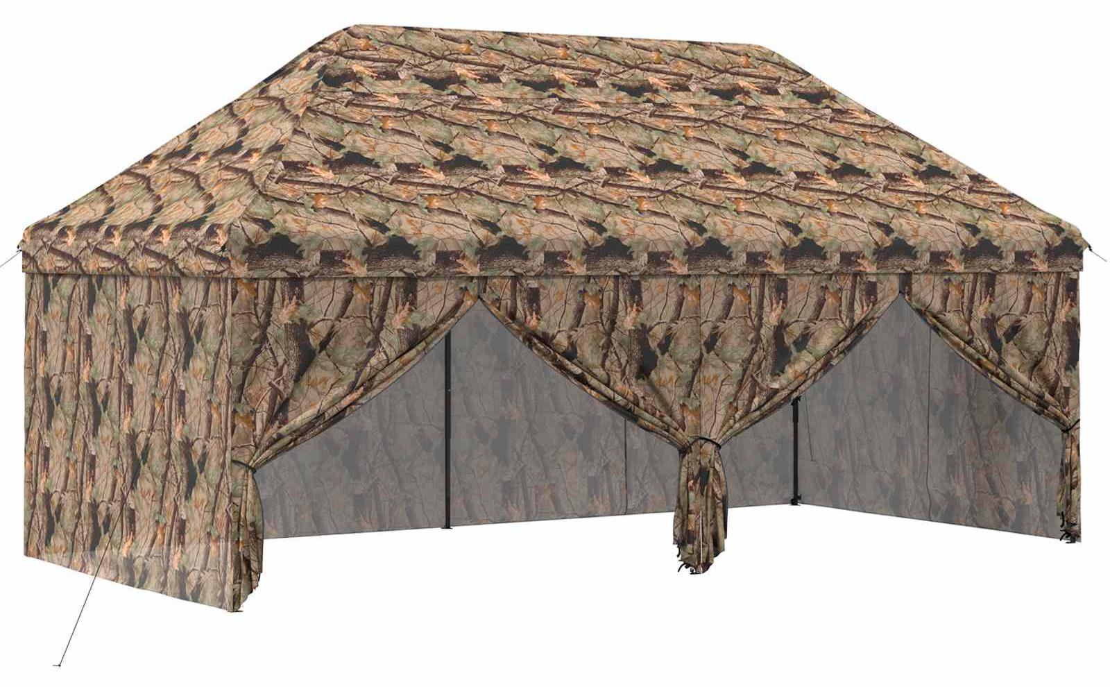 Pop-up Pavillon mit 4 Seitenwänden 3 x 6 m Wald-Tarnfarbe