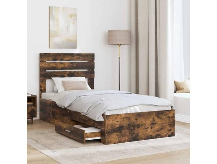 KTHLBRH Bett mit Schublade und Kopfteil aus mehrschichtigem Holz Modernes Design, große Aufbewahrung, Metallgriffe, einfache Wartung, Verwendung im Innenbereich