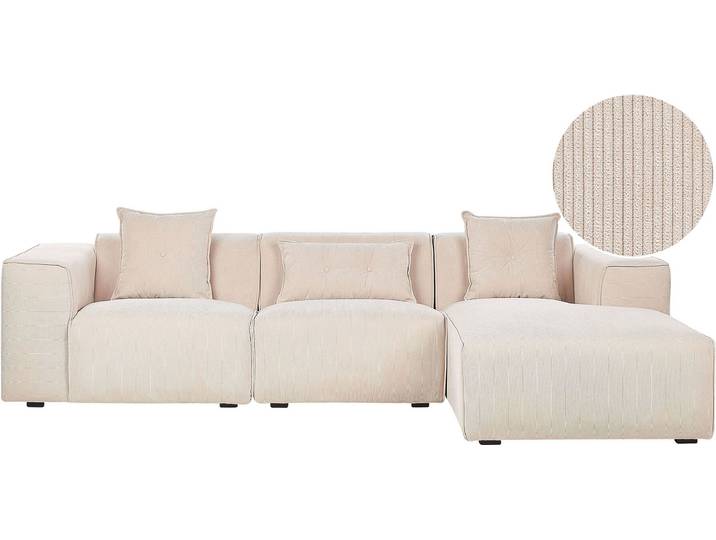 BELIANI Ecksofa Beige Cord L-Förmig Linksseitig für 3 Personen Zeitgenössisch Modern Wohnzimmer