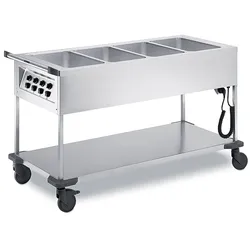 B.PRO SAW 4, Speisenausgabewagen aus rostfreiem Edelstahl 4 Einzelbecken mit Temperaturregler, fahrbar