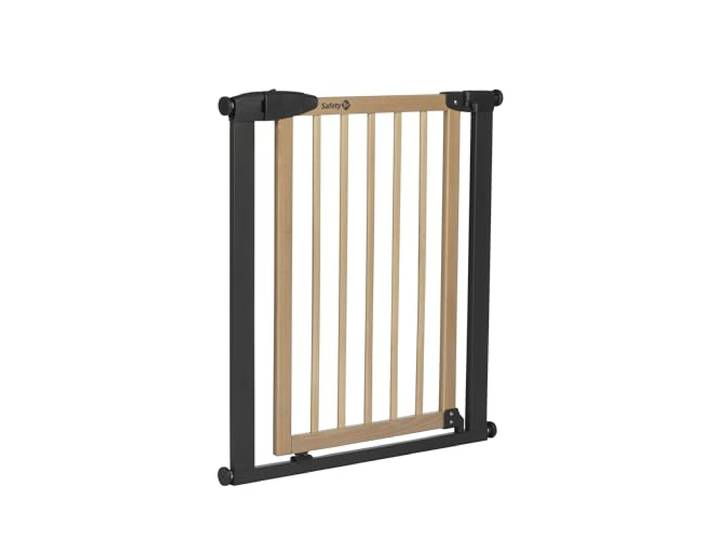 Safety 1st Simply Close Wood and Metal, Babyschutzgitter, Türschutzgitter ausziehbar, Druckbefestigung, Öffnung von 73–80cm, Treppenschutzgitter ohne Bohren, EIN-Hand-Öffnung, Wood & Graphite