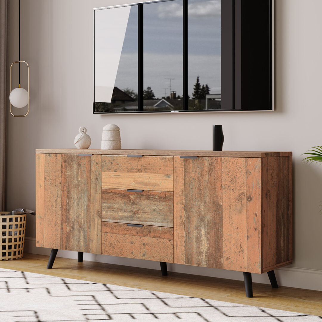 Alpen Home Junie 140 cm W Sideboard Black;Rustic Brown 70cm H X 140cm W X 35cm D