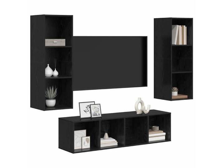 Promo 2026 Jeu meuble TV 3 pcs banc TV meuble hifi vidaxl TABLE TV - Chêne noir - Bois d'ingénierie - M8000940