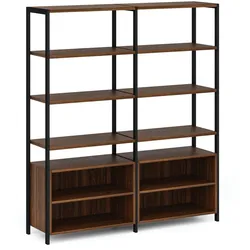 HOME OFFICE Doppelregalwand mit Regalschrank, schwarz/Walnuss