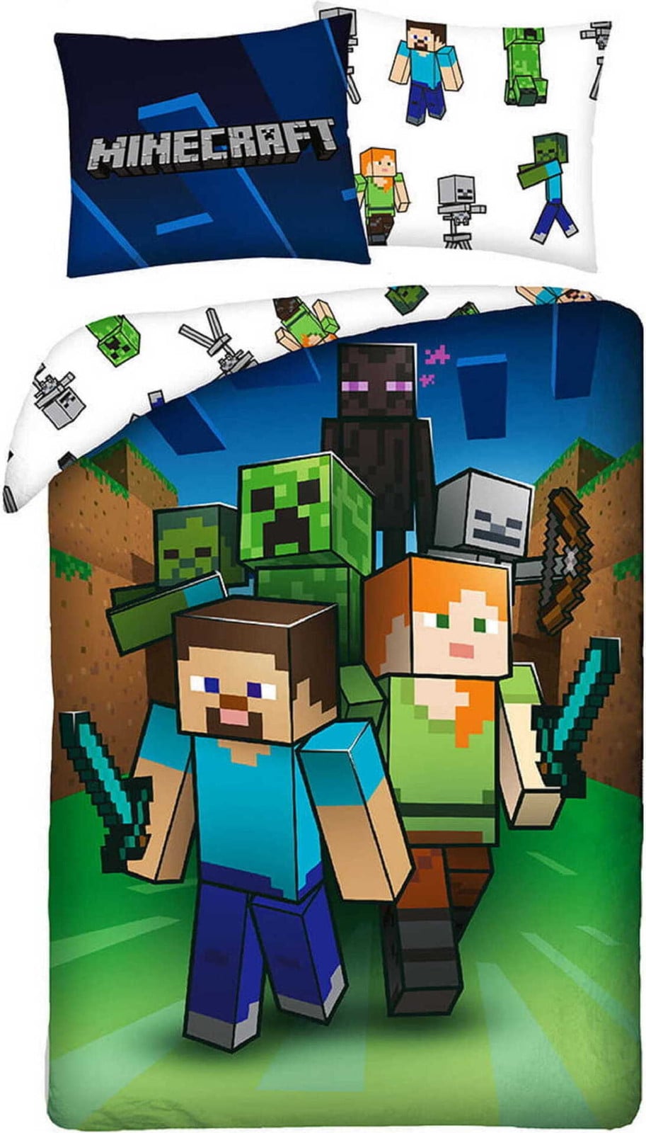 Halantex Minecraft katoenen beddengoed voor kinderen, 160 x 200 cm