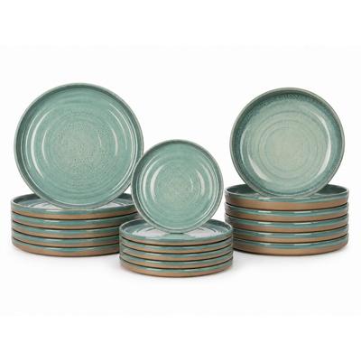 Teller-Set COSY & TRENDY "Basalt, Geschirr-Set, 18-tlg.", grün (ozeangrün), 18, Steinzeug, Geschirr-Sets, Steinzeug, für 6 Personen, rund, spülmaschinengeeignet