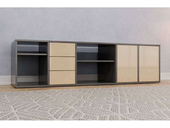 Lowboard nach Maß - RAL 1014 Elfenbein - 55x200x55cm - Individuell konfigurieren