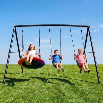 Klokick Heavy Duty Steel A-Frame Swing Set with Saucer Swing, 2 Belt Swings, 500 lb Capacity