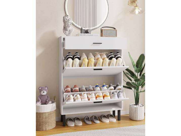 MEUBLE A CHAUSSURES-TOYS S -Armoire à chaussures avec 2 compartiments -80x25x110cm-blanc