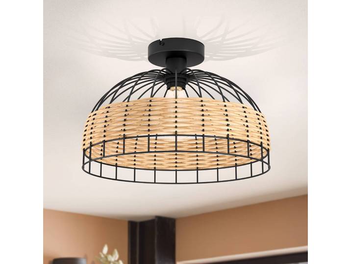 Plafondlamp Anwick, dimbaar, zwart, Woon-/ Eetkamer, Hout, Vintage, plafondlamp