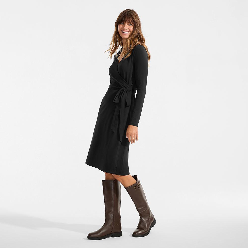Wickelkleid aus Baumwolle/Modal-Mix für Damen, Damen, size: regular, Schwarz, Baumwolle/Modal, by Lands' End