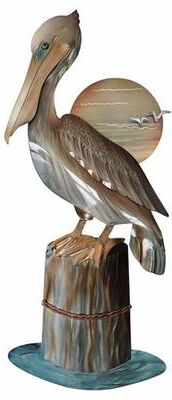 T.i./New Metal Design Pelican on Piling Wall Art Sculpture Multi Metallic , Multi Metallic