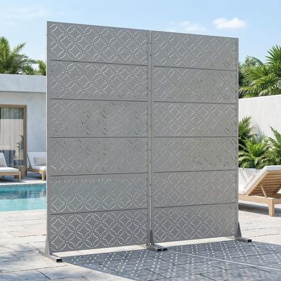 Dovelina Privacy Metal Screen Fence Panel Horizontal Stripe Pattern Set of 2
