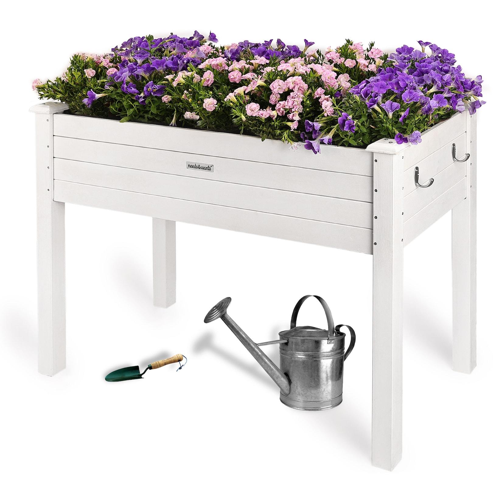 needs&wants® Hochbeet aus Holz für Garten Balkon Terrasse , Pflanzkasten Bausatz rechteckig schmal mit Vlies-Folie , Kräuterbeet Pflanzenkasten deko , 100 x 50 x 75 cm , weiß