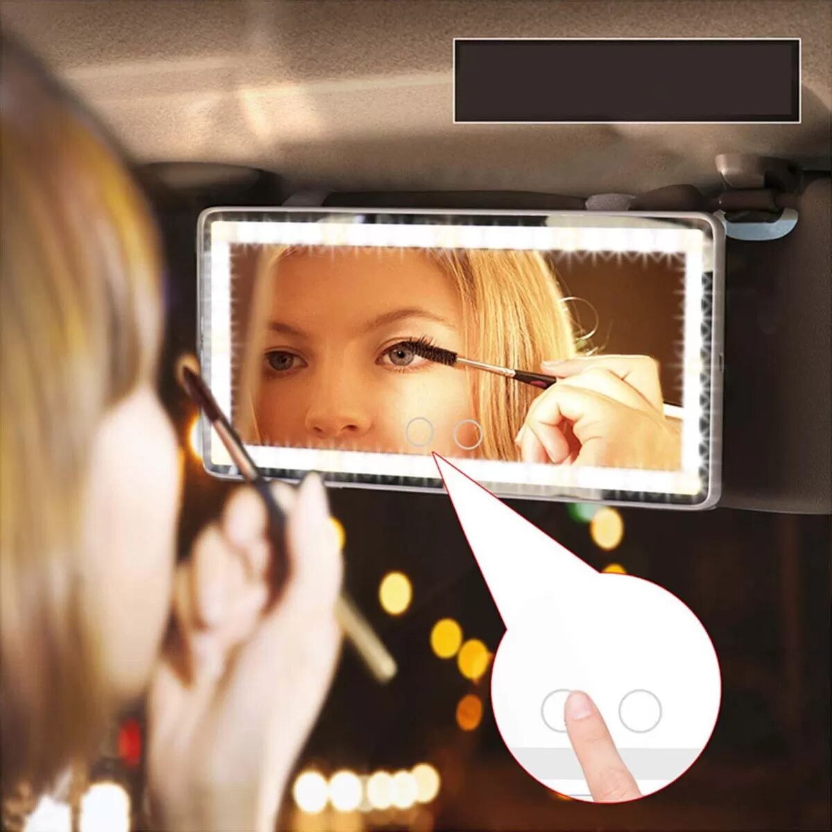 INF Miroir de courtoisie LED rose pour voiture - Miroir de maquillage USB pour pare-soleil