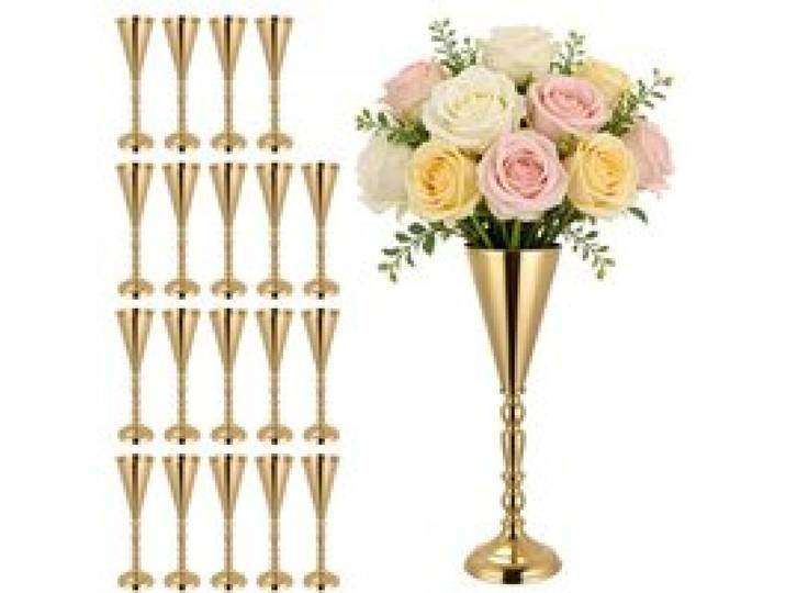 VEVOR 20 Stk. Hochzeitsvasen Tafelaufsatz Blumenvasen für Hochzeit 43 cm Hoch, Metall Tafelaufsatz Vasen mit Blumenständern, Trompete Vase Tischdeko für Hochzeiten Party Jubiläumsfeier Zeremonie, Gold