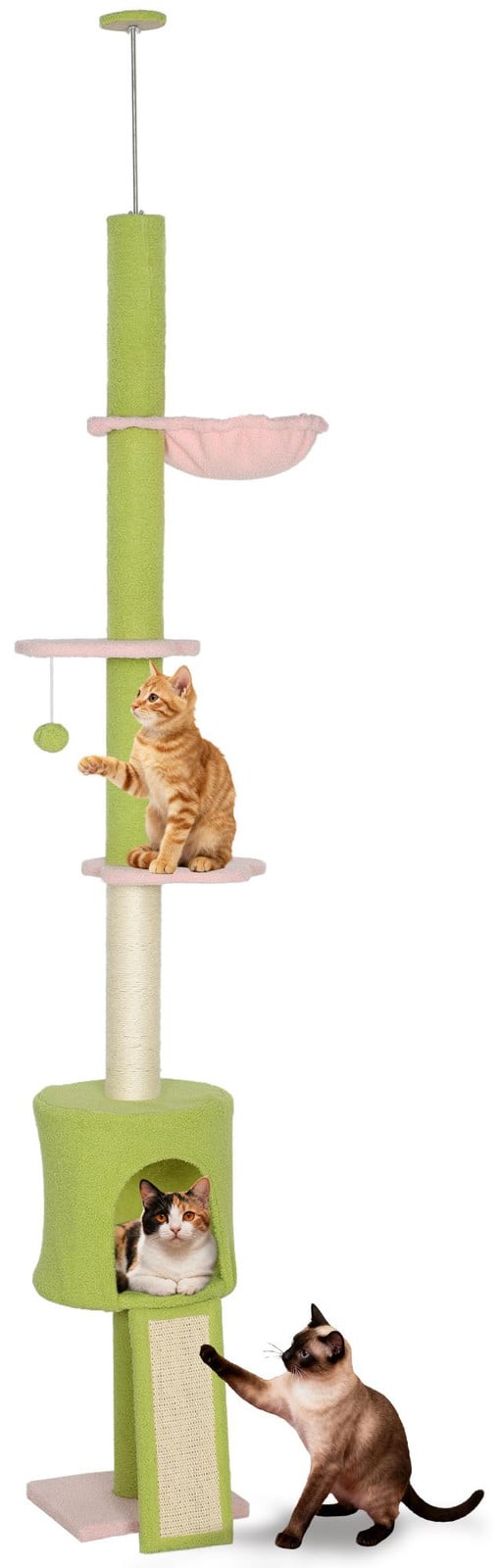 MH Handel Krabpaal met kattenmand en hangmat, in hoogte verstelbaar, groen