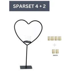 Sparset Herz Windlicht Elisa 60 cm- inkl. 6 Kerzen-Ivory