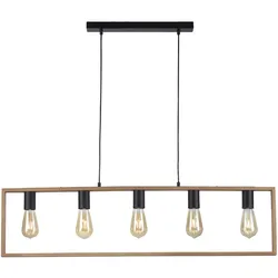 LED Pendelleuchte, schwarz, Esstisch, Holzrahmen, Metall, 5 flammige Pendellampe