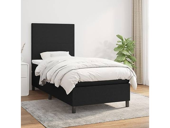 RJPLMFV Lattenrost aus Stoff mit Matratze, Schwarz, 90 x 200 cm Verstellbarer Kopf, Taschenfedern, mittlere Festigkeit, langlebig, bequem