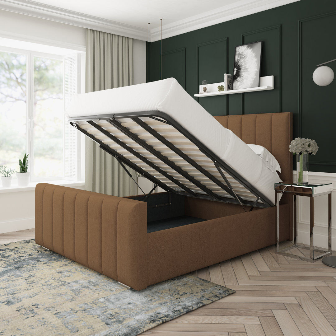 17 Stories Oakley Wool Upholstered Ottoman Bed Frame Mink Double (4'6)