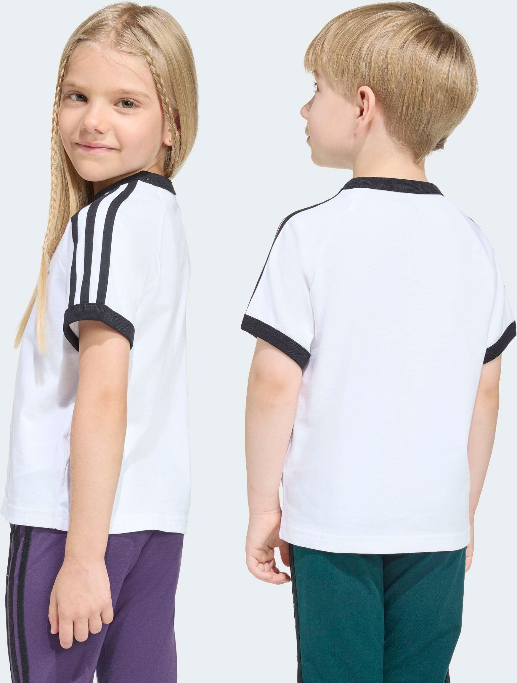 T-Shirt ADIDAS ORIGINALS "3-STREIFEN", Mädchen, Gr. 116, weiß, schwarz, Obermaterial: 100% Baumwolle, Rundhals, Shirts T-Shirt weiß, schwarz 116