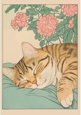 Inspired Finds Japandi Cat Bathtub Canvas Wall Art Retro Japanese Aesthetic Poster dream Doze 11.81x16.54in Unframed