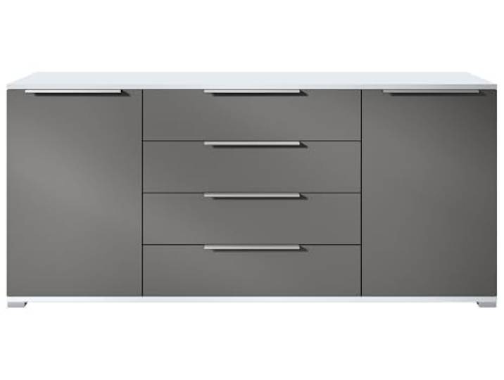 Vladon Sideboard Linio V2 – Moderne Kommode mit 2 Türen & 4 Schubladen, Weiß matt/Anthrazit matt, 166,5 x 72,5 x 35 cm (BxHxT) – Beistellschrank Anrichte Standschrank