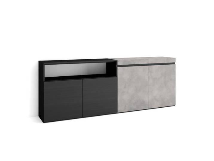Buffet Bahut Enfilade 200x35x75cm 4 Portes Ciment RF2407