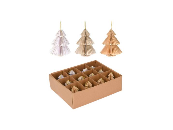 Mobili Rebecca Baumförmige Anhänger Set, 12 pieces Mehrfarbig 8/8/8 cm, Mehrfarbig, Papier, 8x8x8 cm, Dekoration, Weihnachtsdekoration, Christbaumschmuck