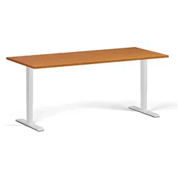 Höhenverstellbarer Schreibtisch, 1 Motor, 74-123 cm, Tischplatte 180x80 cm, weißes Metallgestell, Kirschbaum