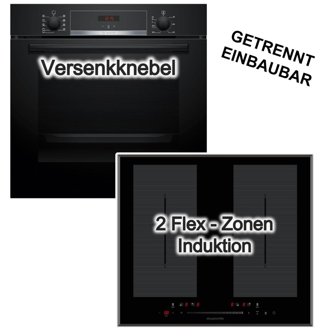 Herdset BOSCH Einbaubackofen 3D Heißluft Hydrolyse+ Wolkenstein Induktionskochfeld Booster Flexzonen