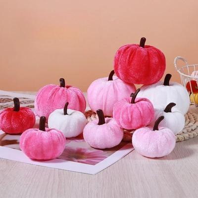 Uplift Picks Five Piece Pink Velvet Pumpkin Set For Elegant Autumn Table Decor Five Piece Pink Velvet Pumpkin Set For Elegant Autumn Table Decor