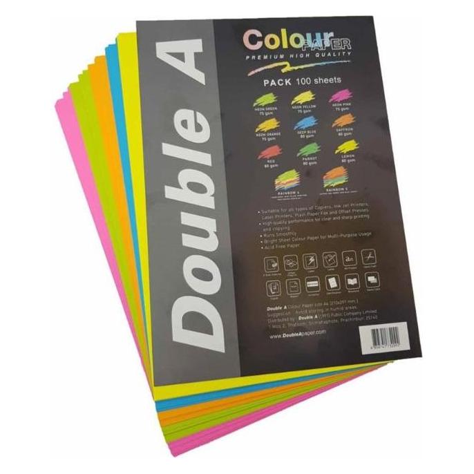 Double A Color Neon paper, 75g, A4, 100 sheets, Rainbow 4, 5 Neon Colors (A4, 100 Blätter, 75 g/m²) (52292236)