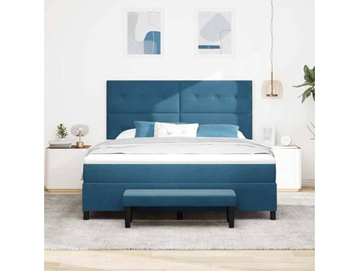 KTHLBRH Boxspringbett mit Kopfteil dunkelblau 200x180 cm Samt Engineered Holzgestell, mittelfeste Schaumstoff-Matratze, modernes Design