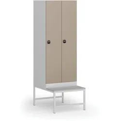 Metallspind S1 mit Sitzbank, 2 Abteile, 1875 x 600 x 500/800 mm, RFID-Schloss, beigefarbene Tür