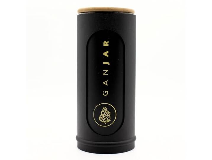 GANJAR Humidor für Kräuter - Made in Germany - mit Hygrometer, Sichtfenster und Halterung für Humidity Pads (3 Pads inklusive) F-Series Deep Black
