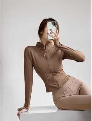 Uplifted Goods Quick Drying Sports Coat Women Long Sleeve Top cocoa s