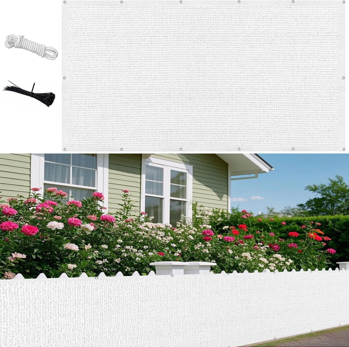 Wit Balkonscherm Windscherm Privacydoek met 95% UV-bescherming, Breedte: 95 cm, Lengte: 600 cm
