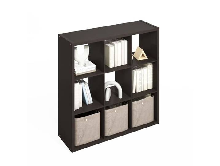 Furinno Simple Würfel-Aufbewahrungsorganizer, 9-Würfel Display-Regal, offenes Rückseitenregal, Aufbewahrungsregale, extra Dickes Gestell, Dunkle Eiche