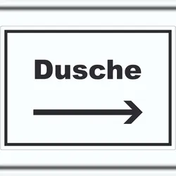 HB-Druck Dusche Aufkleber mit Text und Richtungspfeil rechts waschen Hygiene waagerecht A9 (37x52mm)