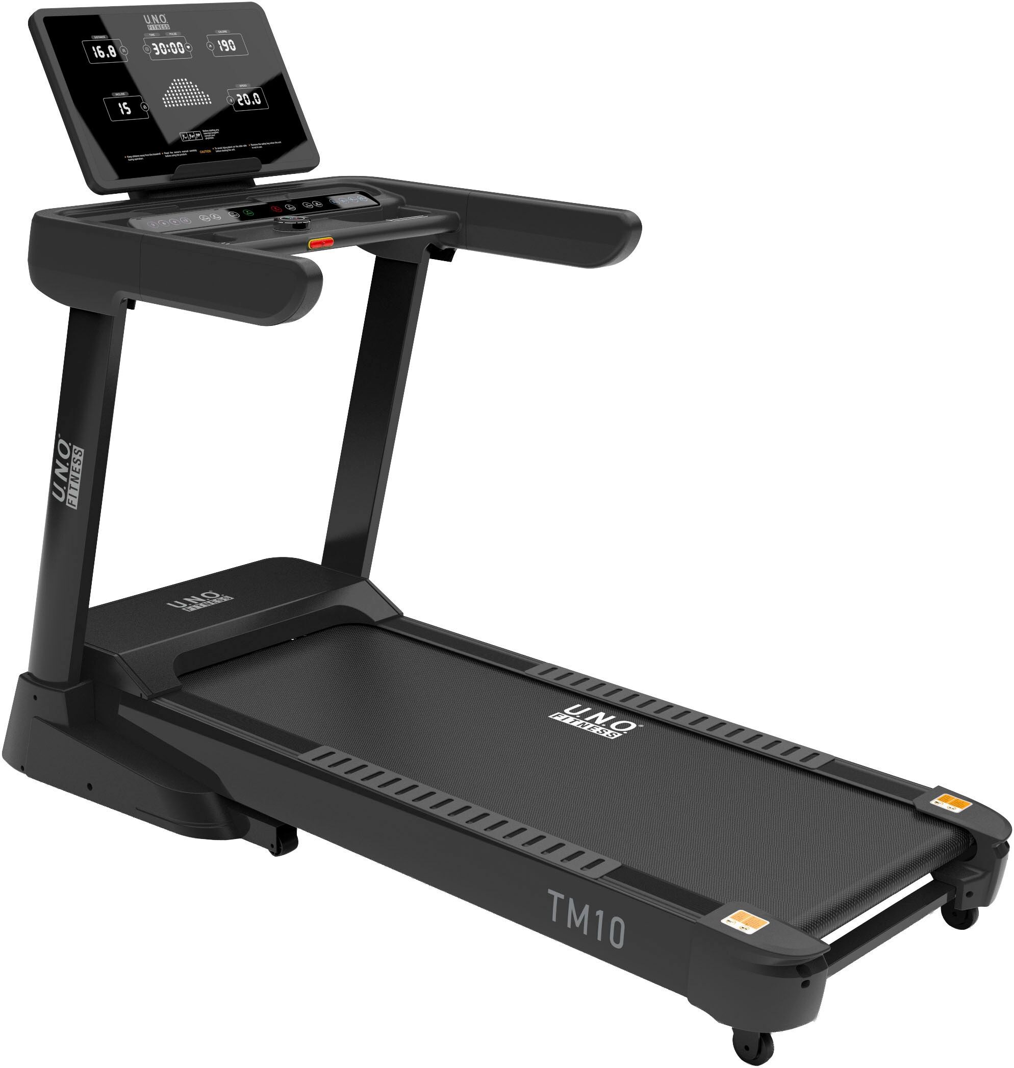 Laufband U.N.O. FITNESS "TM 10", schwarz, Laufbänder, ohne Unterlegmatte, Laufband, bis max. 20 km/h, klappbar, mit Steigung, 150 kg max. Benutzergewicht, B:87cm H:38cm L:196cm