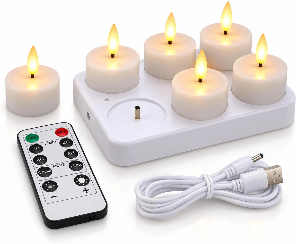 INF Wiederaufladbares LED-Flammenloses Kerzen-Set (6er-Pack) mit Fernbedienung