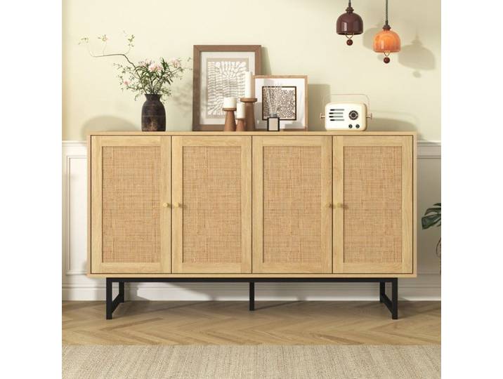 Buffet avec tissage en rotin véritable - Armoire de salle à manger - armoire de rangement pour salon 140x39 5x80cm