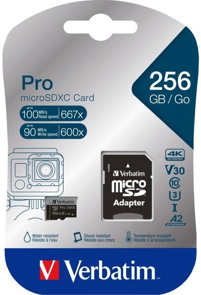Verbatim Micro Sdxc Kort Pro U3, 10 A2, 256gb