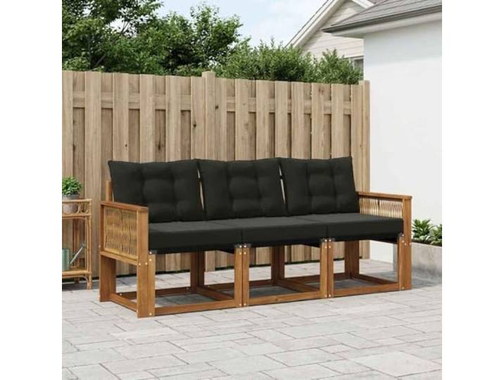HFMDRMU Modulares Sofa Garten aus Akazienholz, Outdoor Couchgarnitur mit Kissen 3 pcs, natürlich und schwarz, modernes Design für Terrasse
