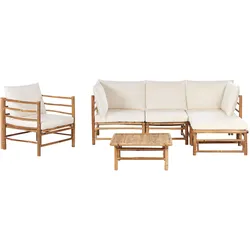 LOUNGE SET 5-Sitzer Bambusholz hellbraun 4-teilig Auflagen cremeweiß Cerreto